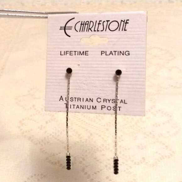 NEW Silver Plated Black Onyx Crystal Long Drop Dangle Earrings Jewelry Gifts - Picture 7 of 8